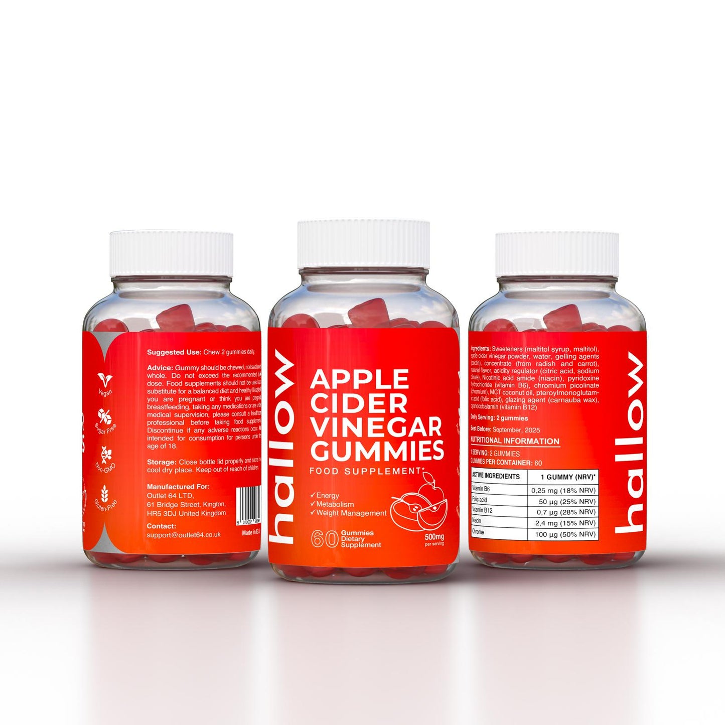 Hallow Apple Cider Vinegar Gummies - 60 gummies